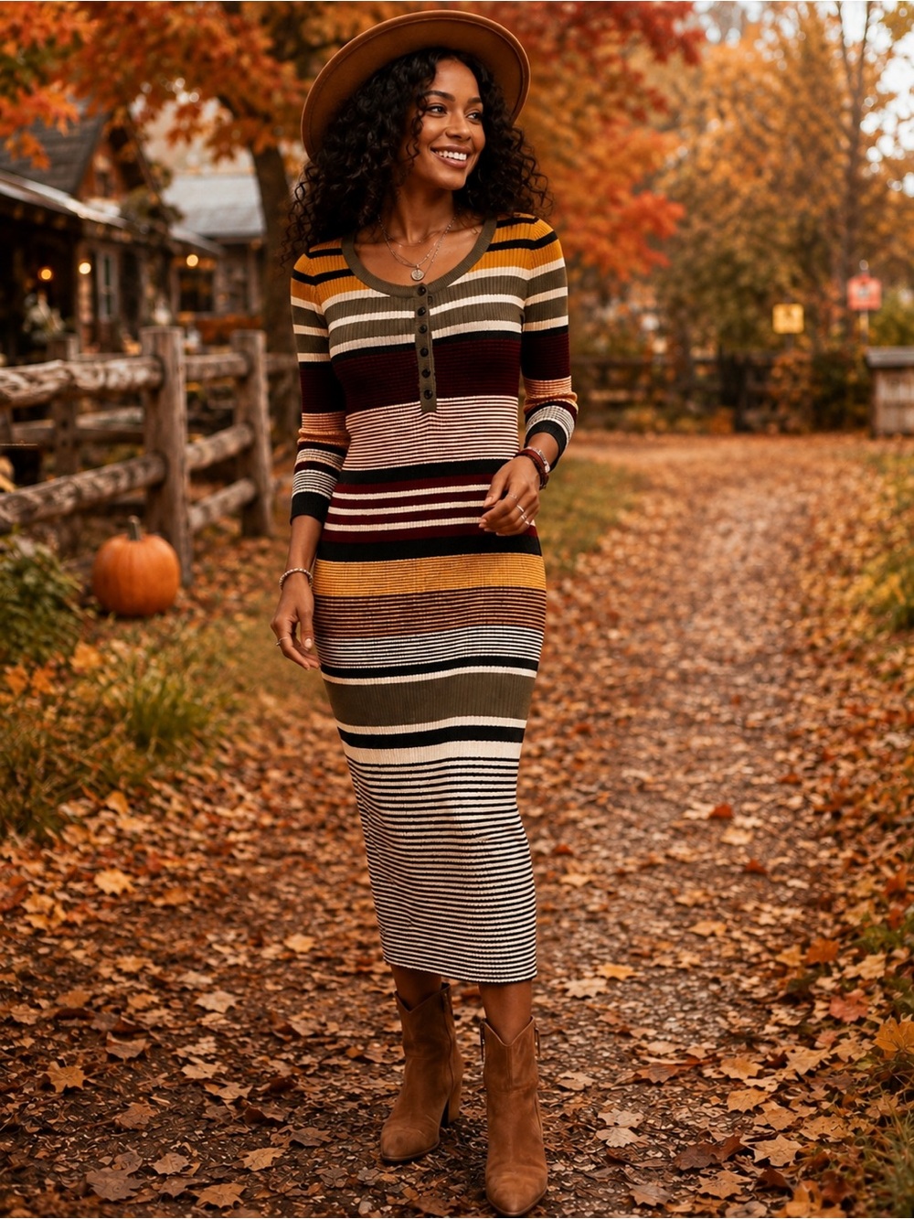 Say What? Striped Ribbed Knit Midi Dress Size Small Retro Boho Fall